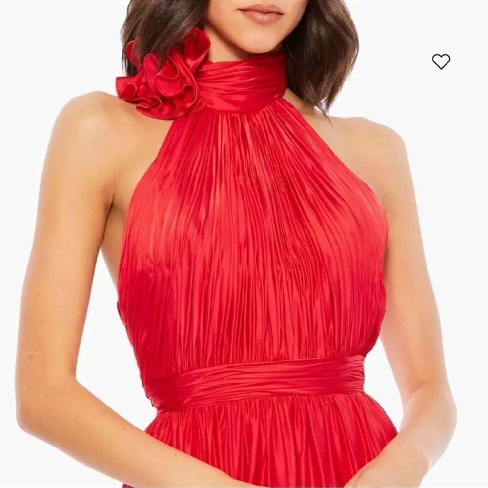 Mac Duggal #49333 Rosette Halter Chiffon Evening Gown in Cherry Red $398 - Picture 3 of 5